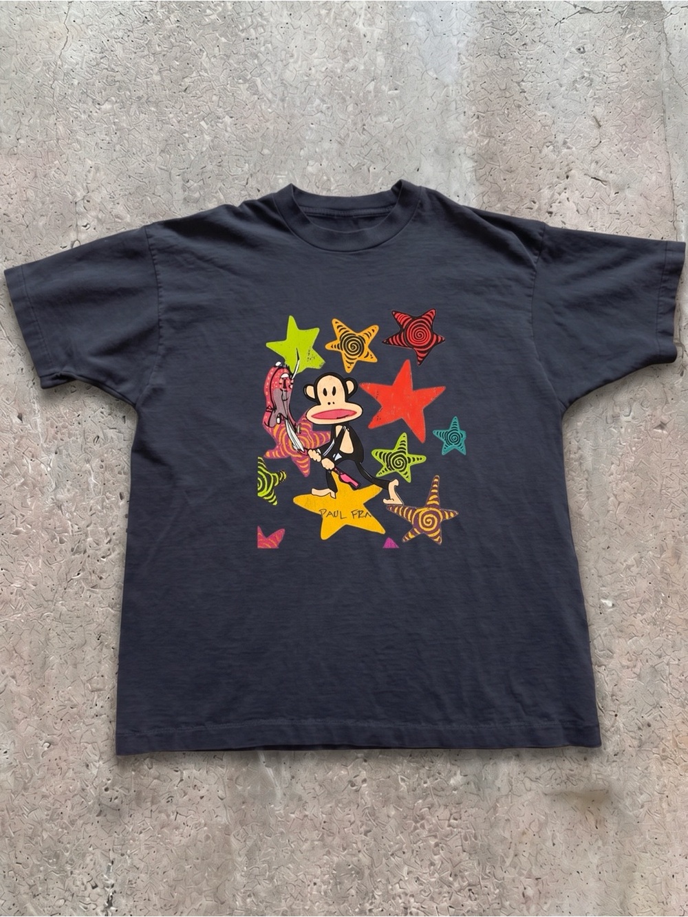 Paul Frank Monkey Guitar Smashing Colorful Stars Black T Shirt